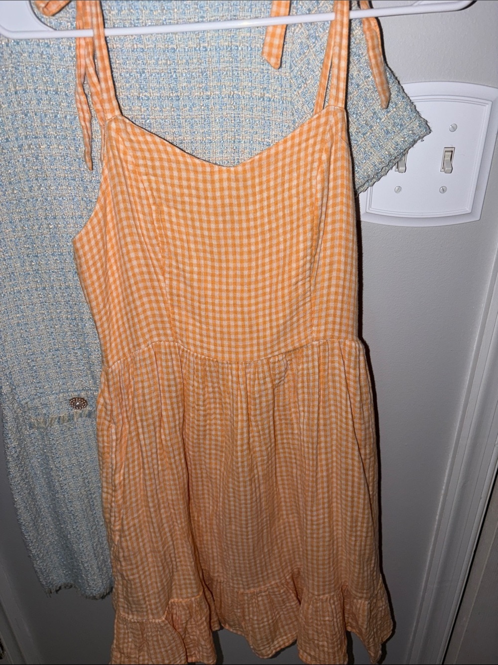 Old Navy Orange Gingham Tie-Strap Mini Sundress